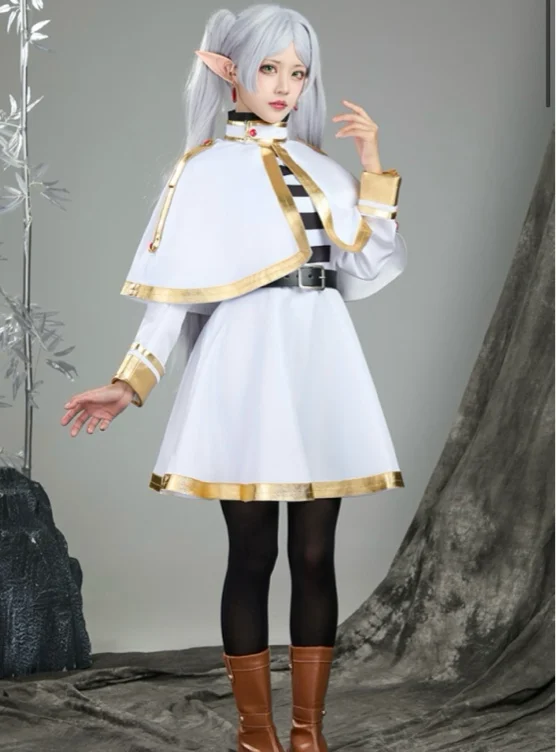 Frieren: Beyond Journey's End Frieren Cosplay Costume Dress and Cloak with Belt and Elf Ears