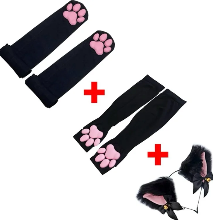 Cat Paw Thigh High Socks Golves