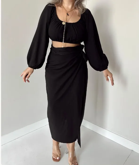 High Waist Linen Wrap Skirt 