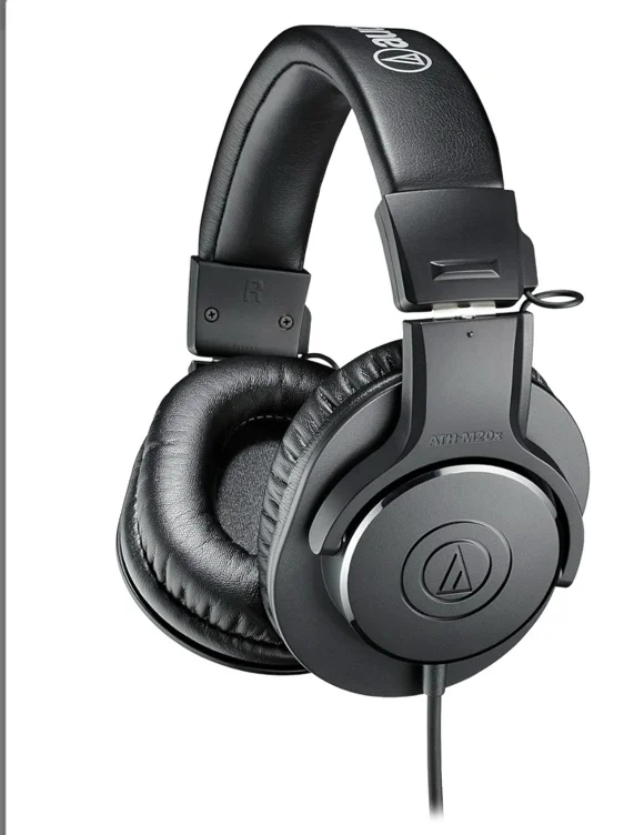 Audio-Technica ATH-M20x Professional Studio Monitor Headphones, Black - Black - Wired