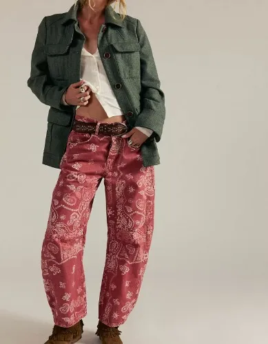 We The Free Good Luck Printed Barrel Jeans