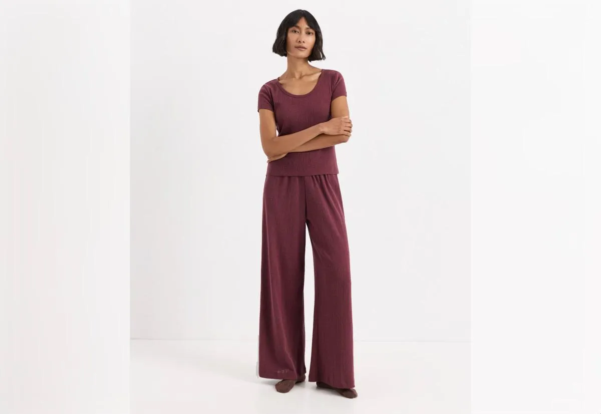 Pact Organic Pointelle Short Sleeve Sleep Set, Cabernet Heather, Size M