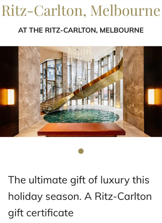  | Gift Certificate: The Ritz-Carlton, Melbourne