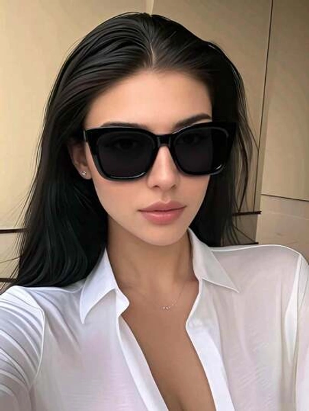Retro Cat Eye Frame Big Rim Fashion Glasses, Unisex Plastic Classic Outdoor Travel Beach Holiday Casual Decor Daily Wear Fashion Glasses Elegant Outfit For Summer Beach Vacation,Outdoor,Travel Preppy Style For Back To School