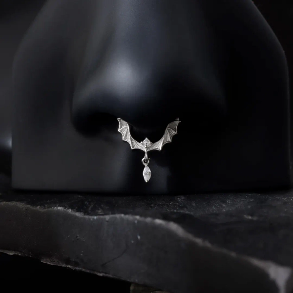 Moissanite Bat Hoop Septum Ring | Silver + Gold