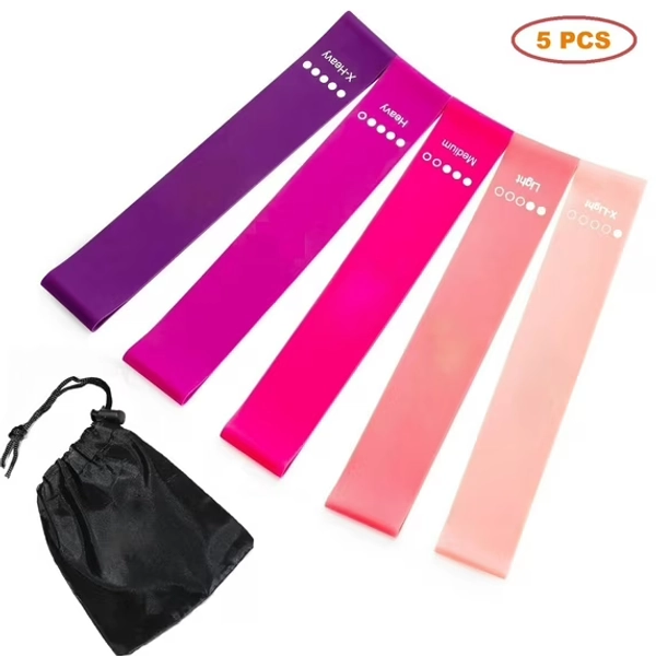 Resistance Loop Exercise Bands with Instruction Guide and Carry Bag, Set of 5, Pink