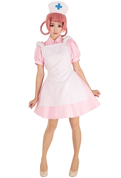 Nurse Joy Pink Cosplay Costume Dress with Hat