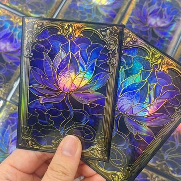 MTG Card Sleeves- Stained Glass Purple Lotus TCG Sleeves. Border & Finishes Options, Standard Size.