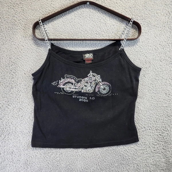 Biker Design Ladies Collection Top Rhinestone Sturgis SD 2005 Motorcycle Large