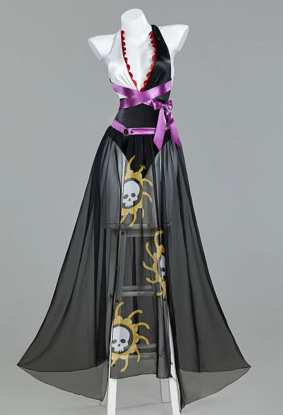 Boa Derivative One Piece Swimsuit Deep V Halter One Piece Bathing Suit with Wrap Skirt