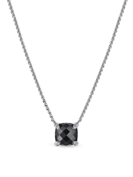 David Yurman sterling silver Petite Chatelaine onyx and diamond necklace - Black