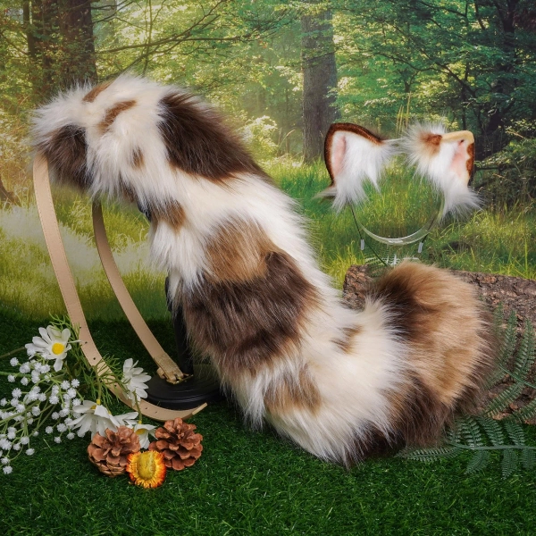 New calico Artificial Fur ears headband Plush fursuit Ears and Tail - Cosplay  Customized-cat ear,cat tail - Therian Tail - kemonomimi