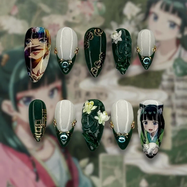 Maomao Anime Press on Nails: 3D Floral Cosplay Nail Art - Etsy