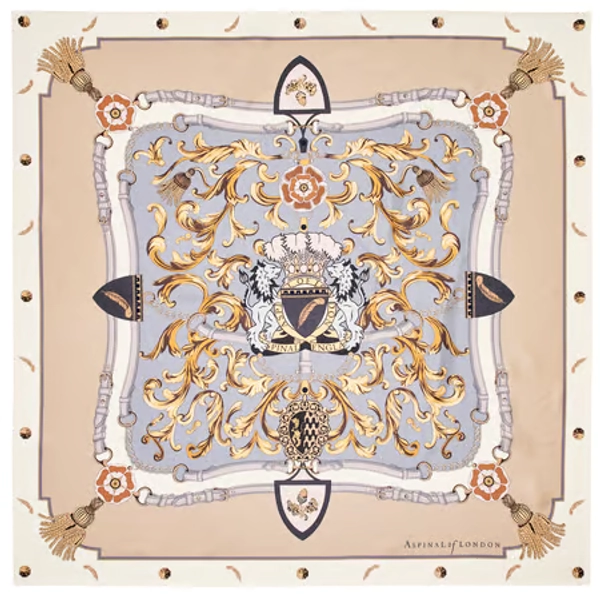 Aspinal Signature Shield Silk Scarf in Neutral Pure Silk