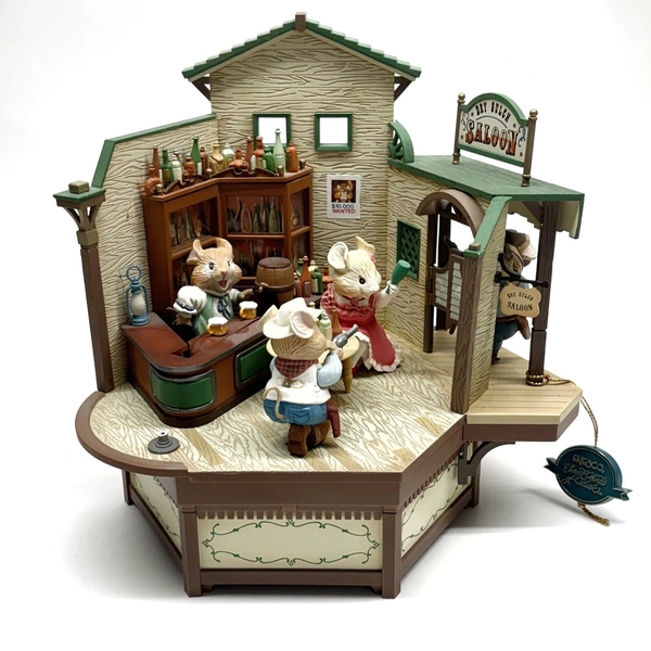 Enesco Small World of Music Mice Music Box Dry Gulch Saloon Camptown Races READ