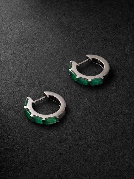 18-Karat Blackened Gold Emerald Hoop Earrings - black - One Size