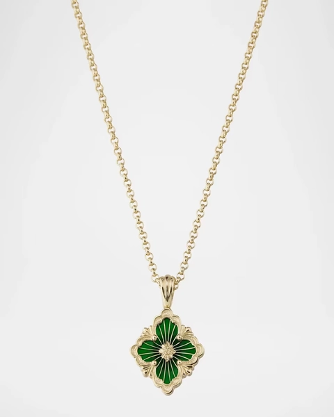 Opera Tulle 18K Yellow Gold Green Enamel Pendant Necklace, Small