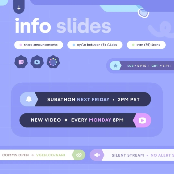 Info Slides & Announcement Widget ⟢ (6) Info Rotating Slides • Over (70) Icons • Customizable ⋮ Twitch Youtube Streamelements OBS - Etsy UK