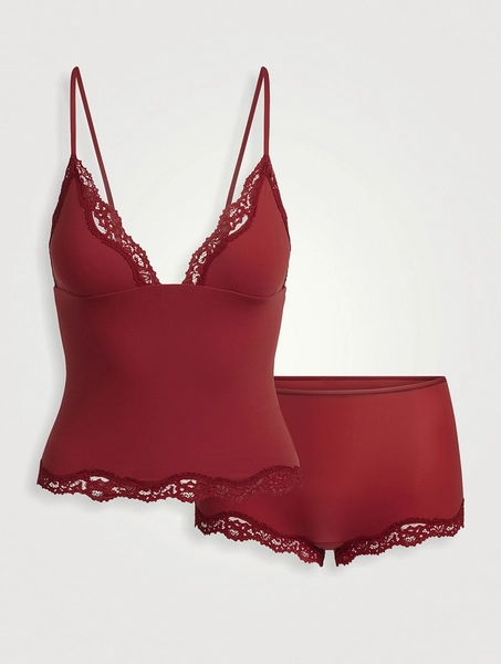 Fits Everybody Lace Triangle Cami And Boy Short Set