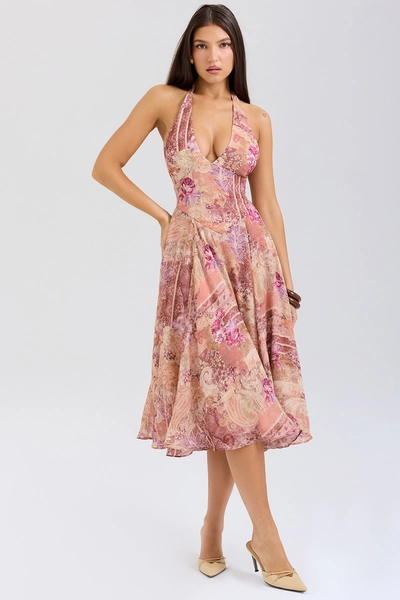Solada Paisley Patchwork Print Georgette Halter Sundress