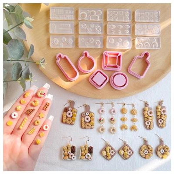 KEOKER Dessert & Bread Polymer Clay Molds and Charcuterie Boards Clay Cutters, Clay Silicone Molds, Polymer Clay Molds for Jewelry