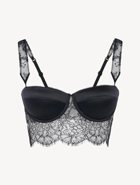 Padded Bralette in Black with Leavers Lace