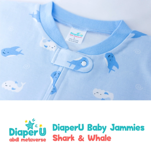 ABDL Adult Baby Footed Sleepers - Shark & Whale