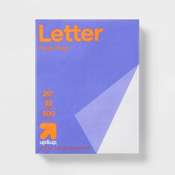 500ct Letter Printer Paper White - up&up™: 8.5x11 Inches, 20 lb, 92 Brightness, Ideal for Printing Letters