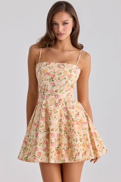 Dolly Warm Rose Print Cotton Flared Mini Sundress