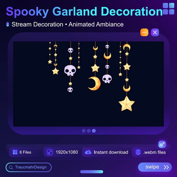 Spooky Halloween Animated Stream Decoration | Creepy, Horror, Moon, Stars, Skull | Vtuber Decoration Overlay | Ambiance | Streaming Assets