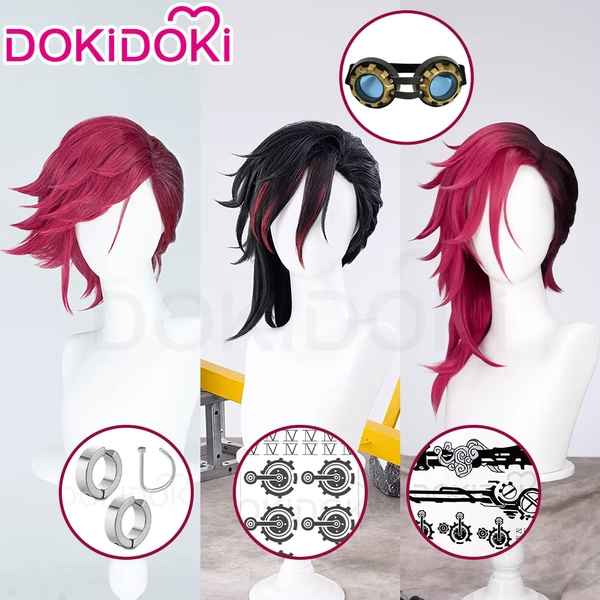 2 WIGS En STOCK Vii peluca juego Cosplay DokiDoki mujeres 45cm negro rojo gradiente pelo Vii Cosplay peluca con gorro gratis - AliExpress 200000532