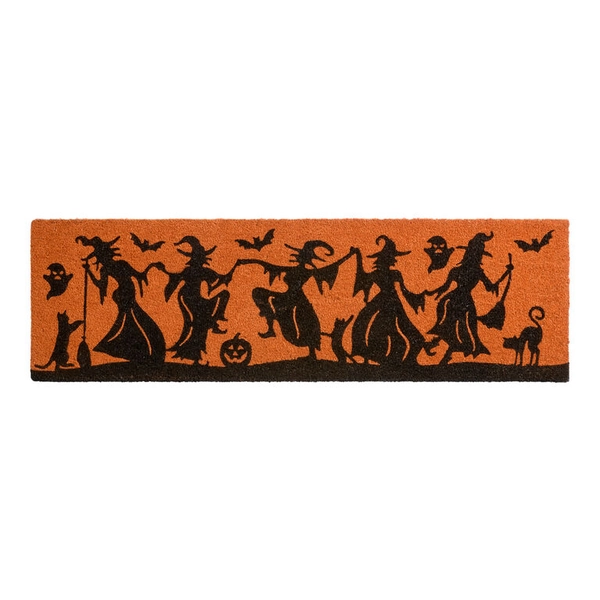Large Orange and Black Dancing Witches Tufted Coir Doormat