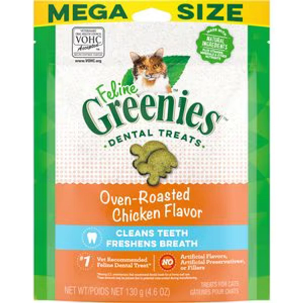 Greenies Feline Oven Roasted Chicken Flavor Adult Natural Dental Cat Treats, 4.6-oz bag