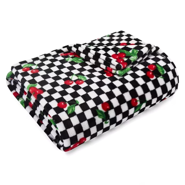 Betsey Johnson Cherry Checker Plush-Fleece Red Throw Blanket-50X70