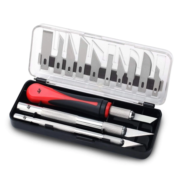 Fancii Precision Craft Knife Set 16 Pieces for Art, Hobby, Scrapbooking - Professional Razor Sharp Knives with Stencil, Fine Point, Scoring Blades