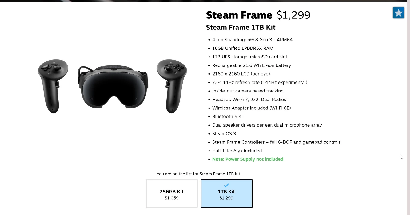 Steam Frame 1tb Kit