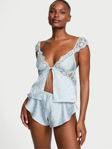 Palest Blue Butterfly Tease Satin Cami Set