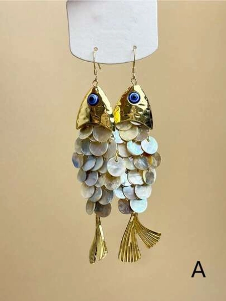2pcs 3D Movable Fish Earrings, Gold Plated Fish Dangle Earrings, Articulated Fish Jewelry, Unique Fish Pisces Earrings, Sea Lover Gift For Her