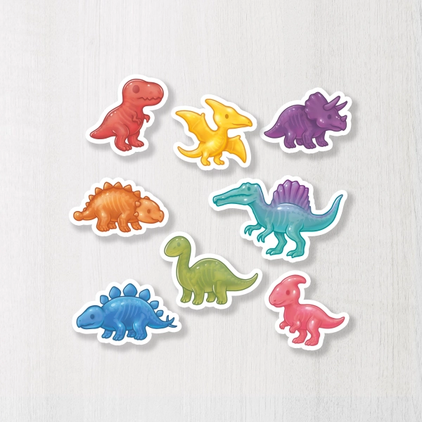 Gummy Dinosaur Stickers: Glossy Waterproof Vinyl Dino Set