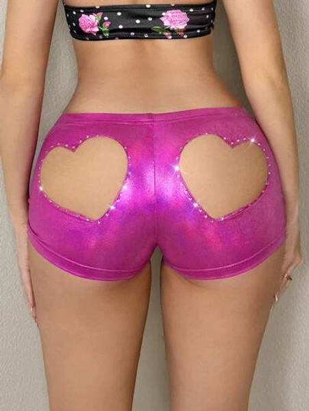 Sweetina Herzförmiger Ausschnitt, mit Strass bestickte Ultra-Low-Rise sexy Hotpants