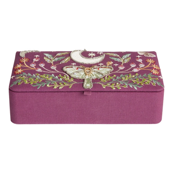Magenta Velvet Celestial Moth Beaded Trinket Box