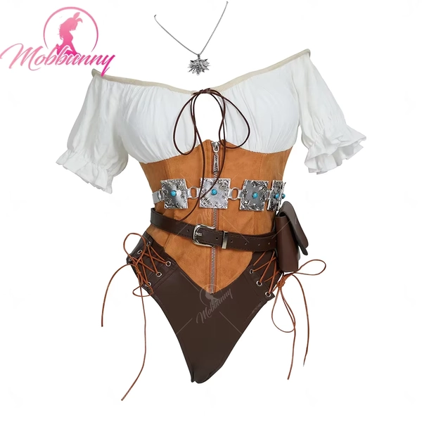 MOBBUNNY Women's Ciri Derivative Cosplay Costume  Bodysuit Medieval Halloween Lingerie Set Bodycon with Belt Gloves and Bag - AliExpress 