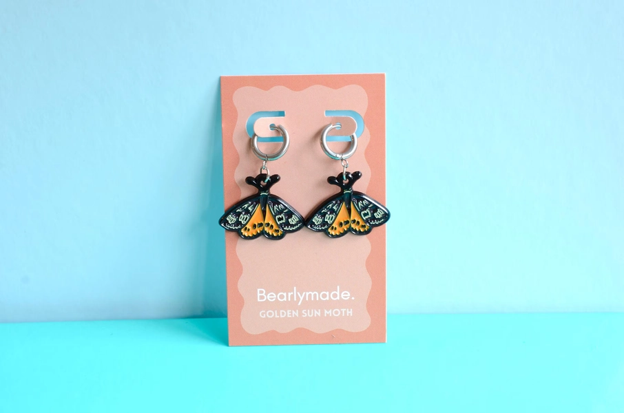 Golden Sun Moth huggie earrings