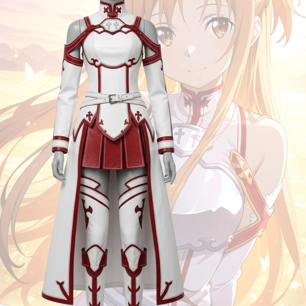 Anime Inspired Swordswoman White And Red Cosplay Costume | Armor Style Outfit | Anime Warrior Cosplay | Women’s Anime Costume for Cosplay
