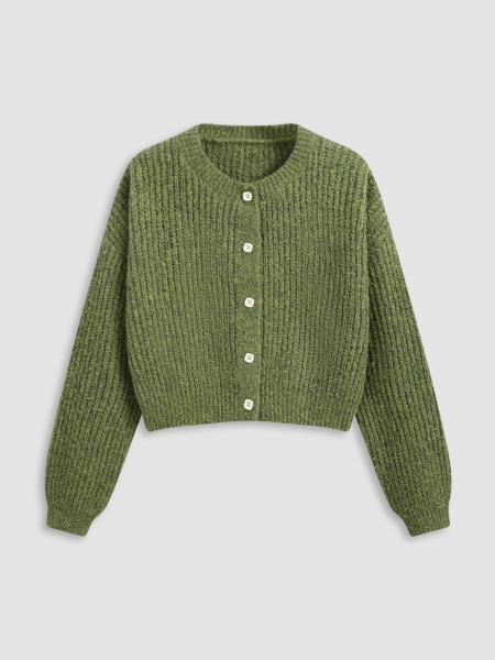 Knit Round Neckline Button Cardigan