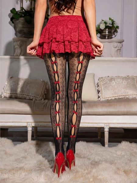 Sweetheart Striped Tights - Black/Red / OS