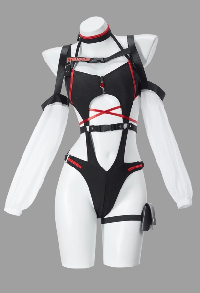 Cyberpunk Lucy Derivative Cutout Halter Neck One-piece Swimsuit Cyberpunk Style Swimwear