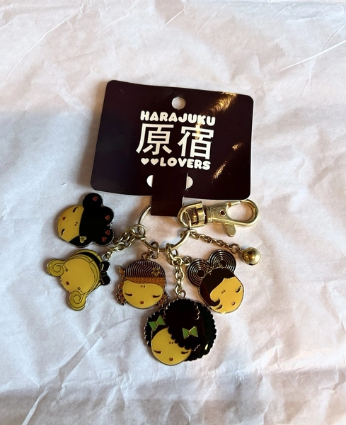 Harajuku Lovers Gwen Stefani Keychain 5 Cute Girl Head Charms New Gold