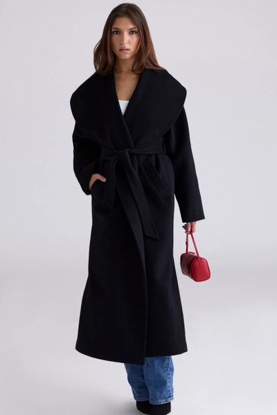 Cocoon Manteau noir en laine à col châle