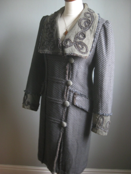 M&amp;S WOOL MILITARY COAT 8 duster boho hippy trench victoriana grey PER UNA 